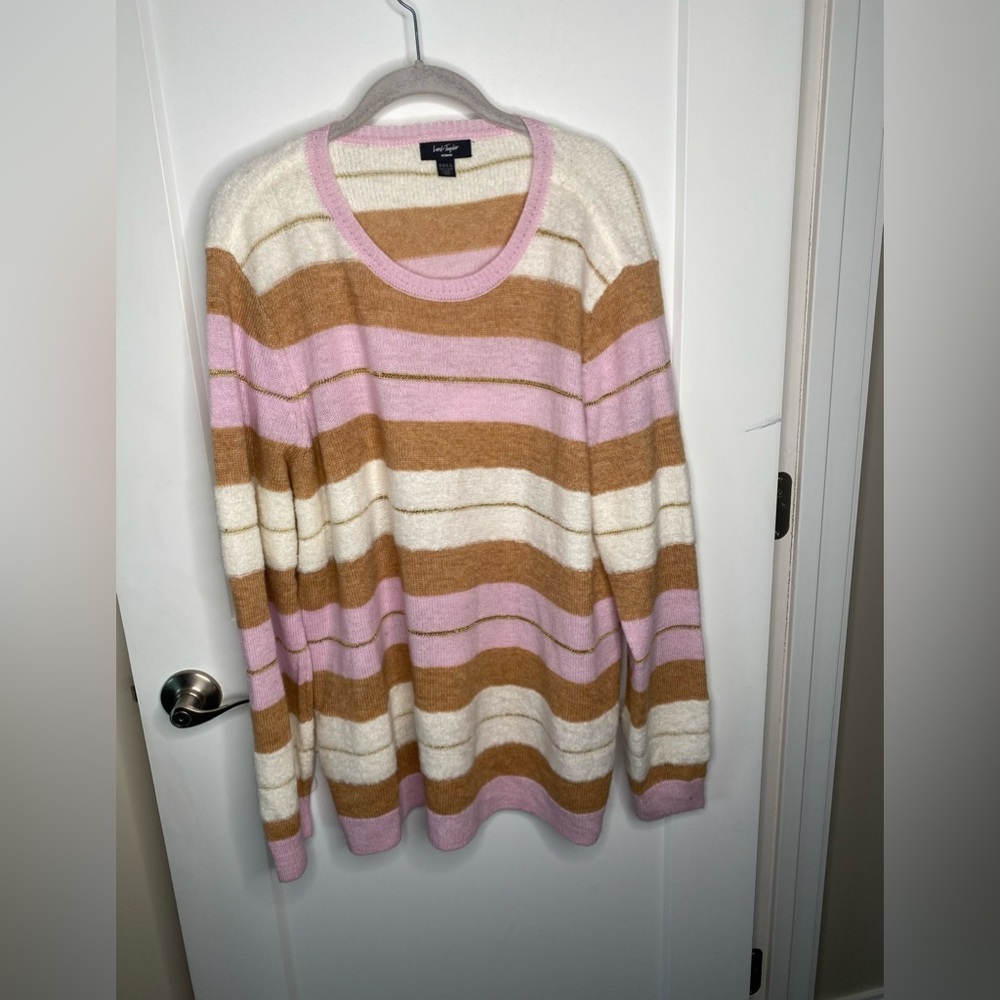 Lord & Taylor Metallic Stripe Wool Blend Sweater Women’s Plus Size 3X